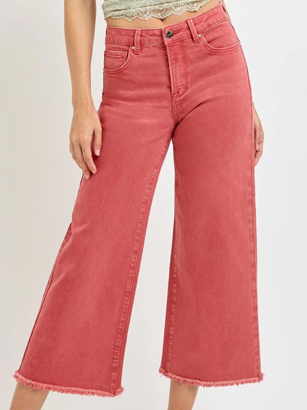 Risen Jeans High Rise Fray Wide Leg Crop Jeans Size 29 Brick - Picture 12 of 13